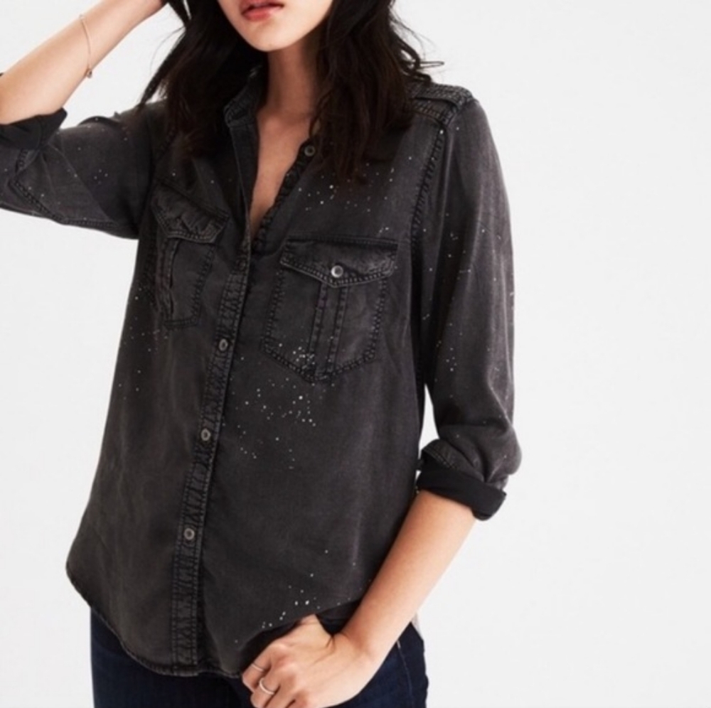 American Eagle Paint Splatter Button Down